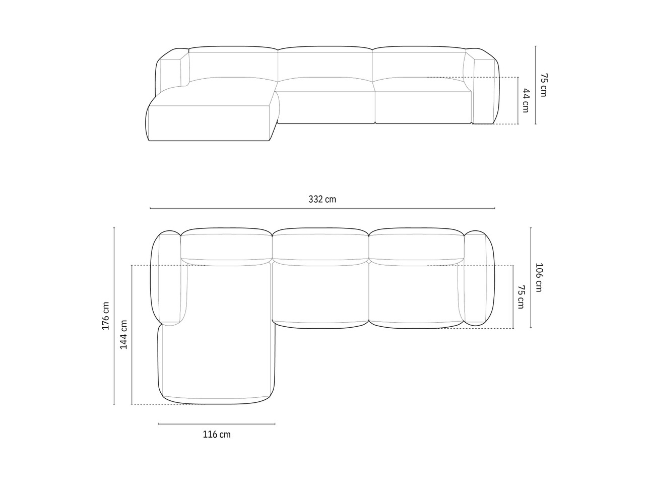 Coltar modular stanga 3 locuri, Martina-212, Micadoni Home, 332x176x75 cm, velur, maro ghinda