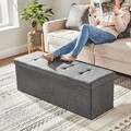 Bancheta cu spatiu pentru depozitare Ottoman Classic, Vasagle, 110 x 38 x 38 cm, pliabila, imitatie in/MDF, gri inchis