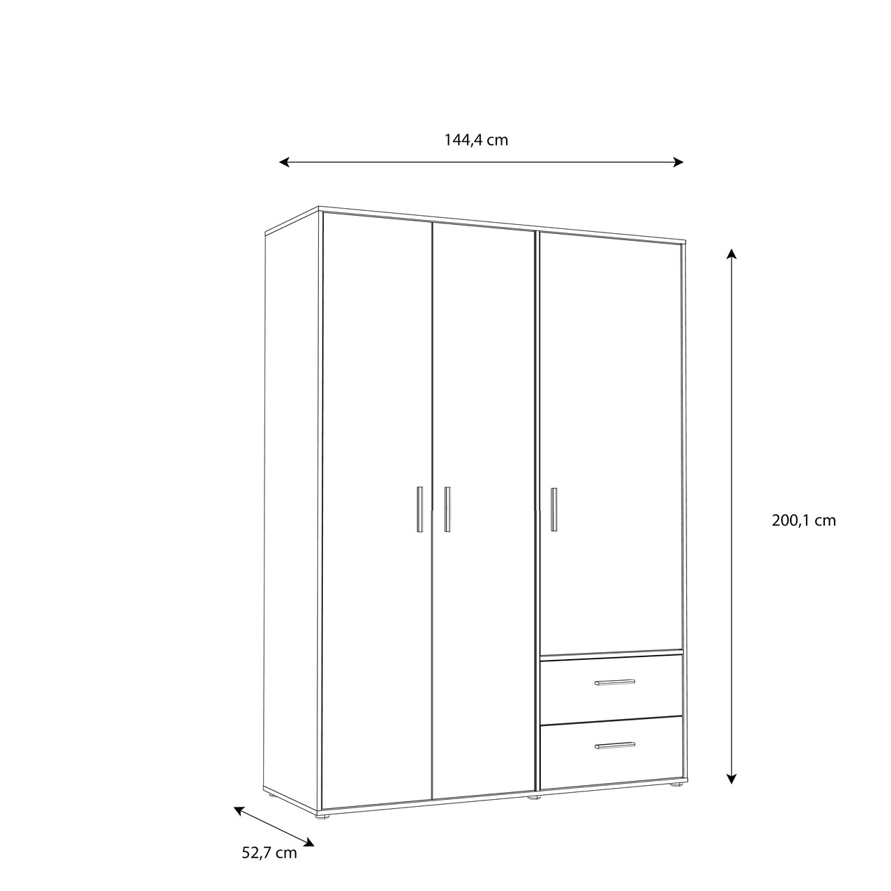 Dulap pentru haine Meerlo, Bedora, 144.4x52.7x200.1 cm, PAL/plastic, stejar/negru