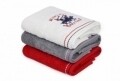 Set 3 prosoape de maini Beverly Hills Polo Club, 50x90 cm, 100% bumbac, White/Red/Grey