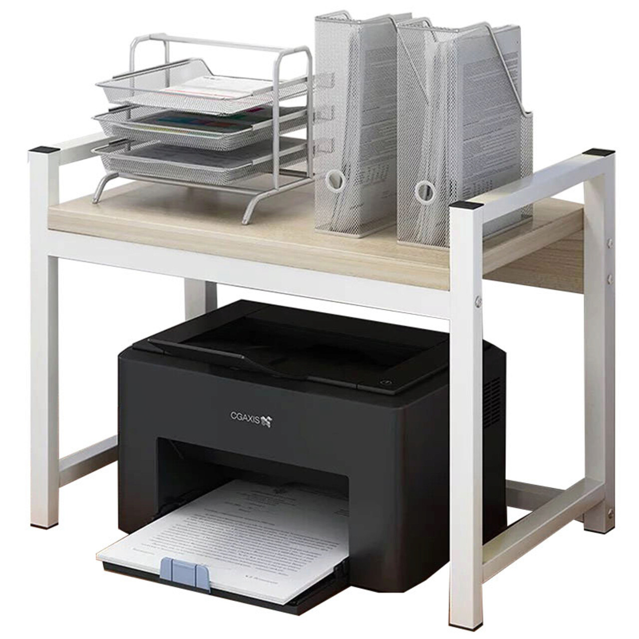 Organizator birou Cadia, Pakoworld, 53x35x44 cm, metal/MDF, alb/natural