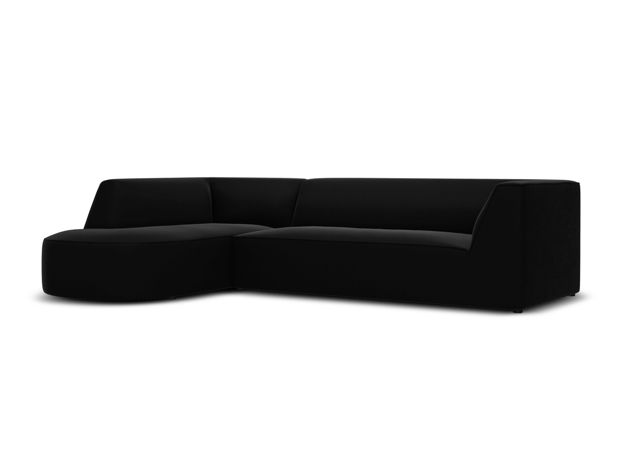 Coltar modular stanga 4 locuri, Ruby, Micadoni Home, BL, forma rotunjita, 273x180x69 cm, catifea, negru