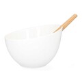 Bol pentru salata si 2 ustensile Mooka, Homla, 24 cm, portelan, alb