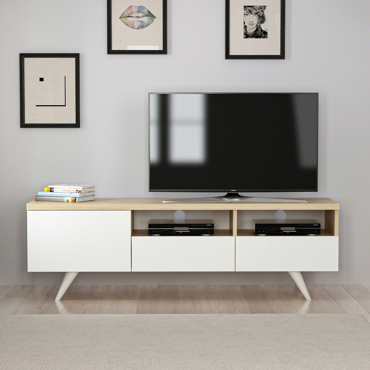 Comoda TV, Inarch, Brüksel, 150x46x35 Cm, Stejar / Alb