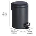 Cos de gunoi cu pedala, Wenko, Leman, 3 L, 17 x 25 x 22.5 cm, inox/polipropilena, negru