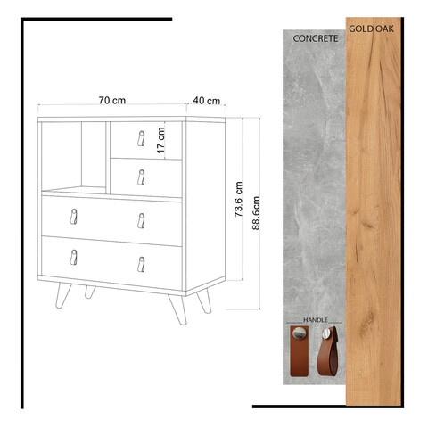 Dulap, Mod Design, ELİN, 70x88.6x40 cm, Aur / Stejar