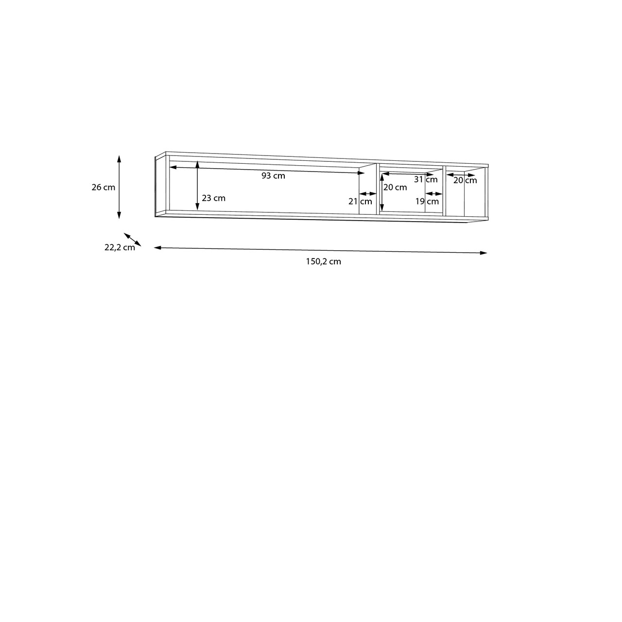 Raft de perete Heusden, Bedora, 150.2x22.2x26 cm, PAL, negru/stejar