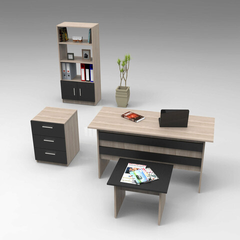 Set de mobilier de birou, Locelso, VO11, Stejar / Negru