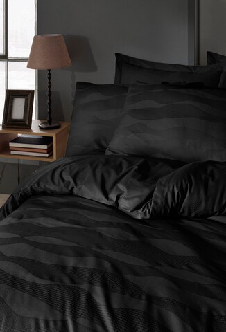 Lenjerie de pat dubla, 6 piese, 200x220 cm, 100% bumbac, Saheser, Greta, negru