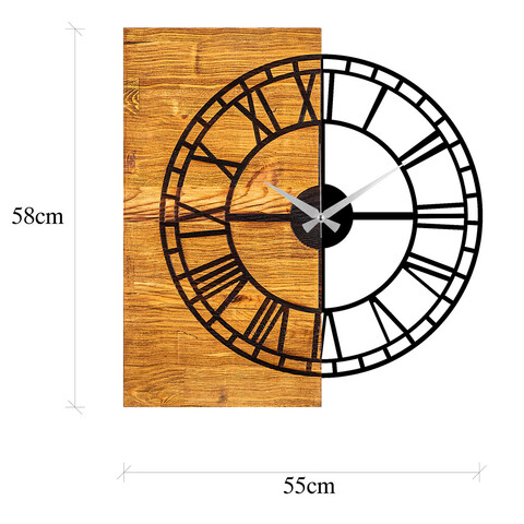 Ceas de perete, Wooden Clock 10, Lemn/metal, Dimensiune: 55 x 3 x 58 cm, Nuc / Negru