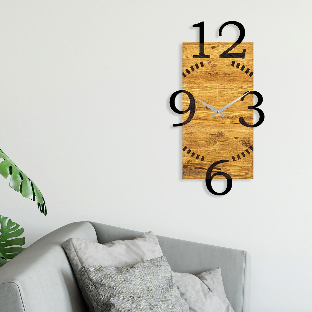 Ceas de perete, Wooden Clock 2, Lemn/metal, Dimensiune: 41 x 3 x 74 cm, Nuc / Negru - 1 | YEO