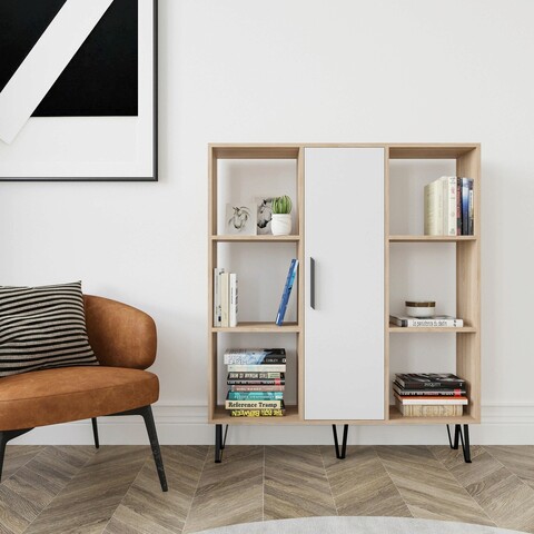 Corp biblioteca, Zena Home, Peoria, 120x123.6x25cm, PAL, Stejar / Alb