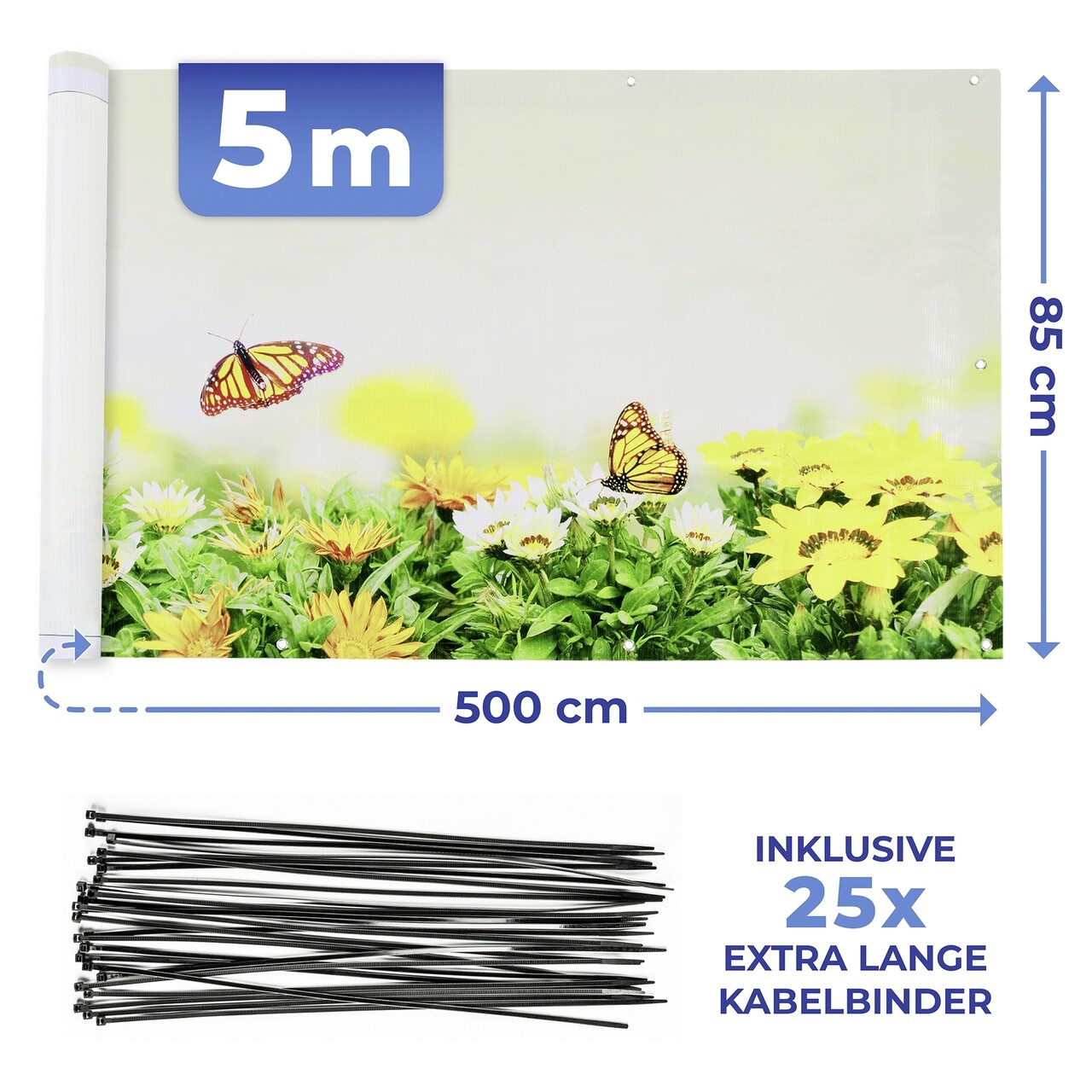 Folie paravan pentru balcon si gradina, Maximex, Butterfly, 500x85 cm, plastic, multicolor