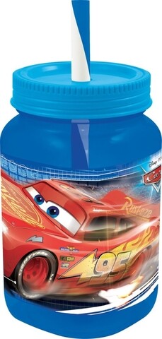 Pahar tip borcan cu pai Cars, Disney, 500 ml, plastic