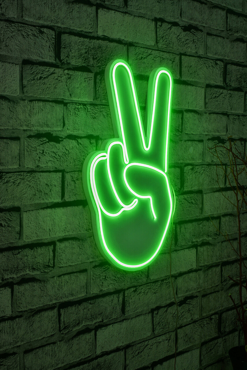 Decoratiune luminoasa LED, Victory Sign, Benzi flexibile de neon, DC 12 V, Verde