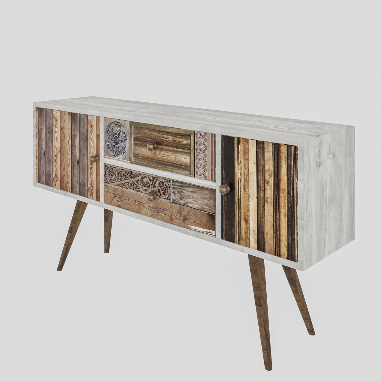 Comoda TV Odense, Kalune Design, 122x35x65 cm, alb/natural - 1 | YEO