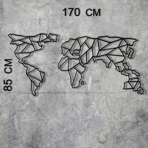 Decoratiune de perete, World Map XL, Metal, Dimensiune: 85 x 170 cm, Negru