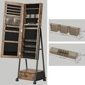 Cabinet bijuterii cu oglinda, Vasagle, 41.5 x 37 x 152.5 cm, MDF/otel, maro rustic