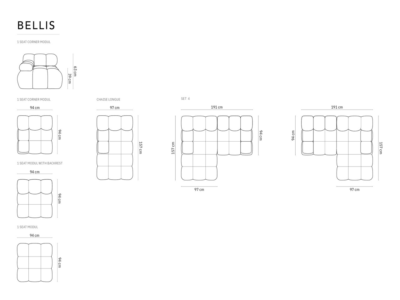 Coltar modular stanga 3 locuri, Bellis, Micadoni Home, BL, 191x157x62 cm, catifea, bej