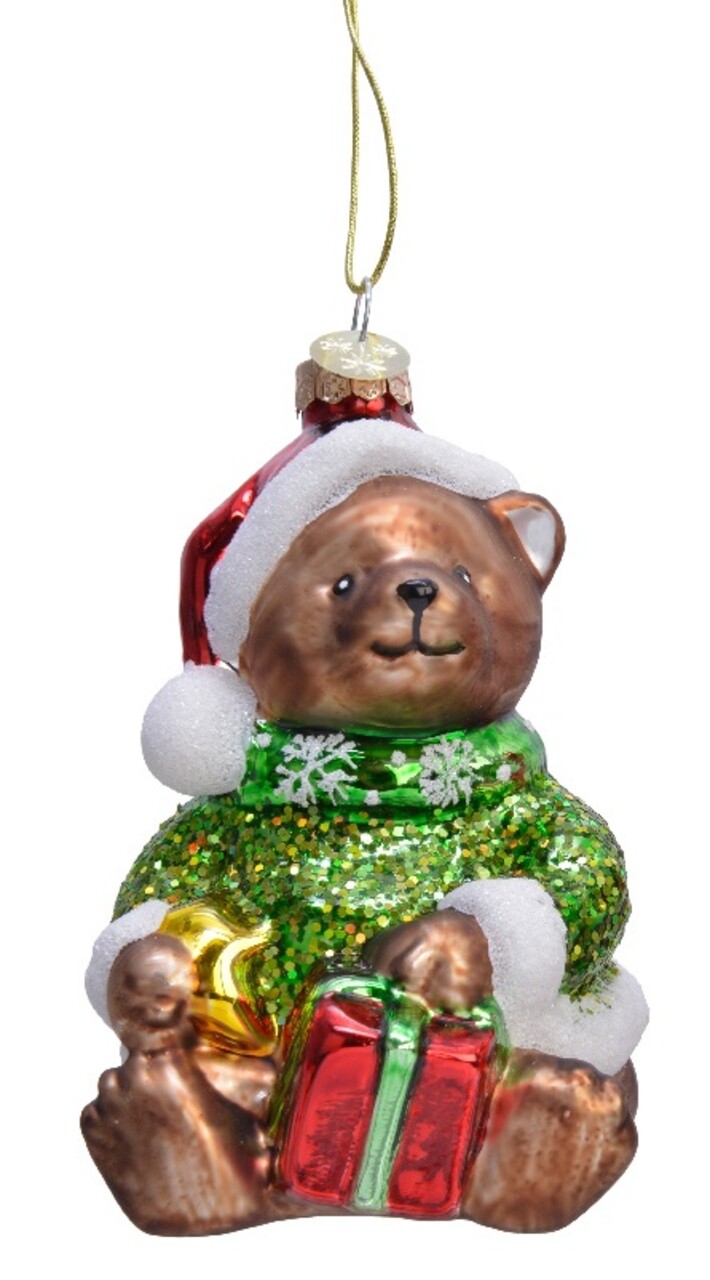 Glob Bear w sweater green, Decoris, 5.2x6x12 cm, sticla, multicolor