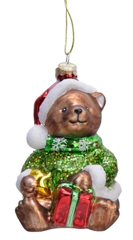 Glob Bear w sweater green, Decoris, 5.2x6x12 cm, sticla, multicolor