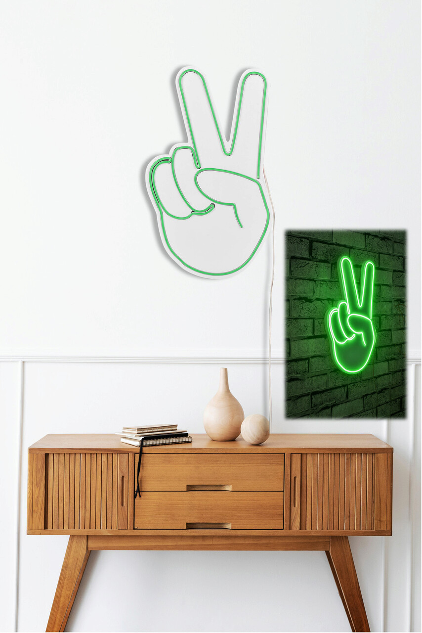 Decoratiune luminoasa LED, Victory Sign, Benzi flexibile de neon, DC 12 V, Verde - 1 | YEO