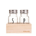 Set solnita si pipernita in suport Voscari, Homla, 10x3.7 cm/4x9 cm, sticla/lemn, natur/transparent