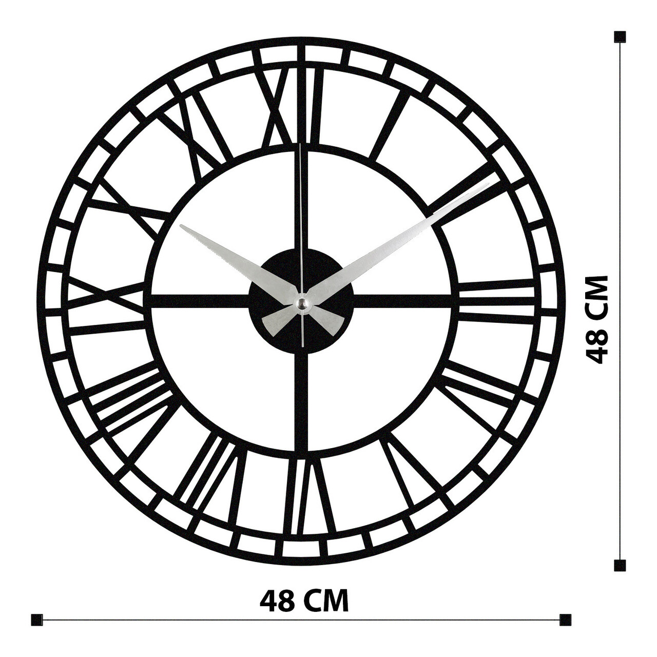 Ceas de perete, Enzoclock - S002, metal, 48 x 48 cm, negru