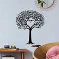 Decoratiune de perete, Love Tree, Metal, Dimensiune: 59 x 70 cm, Negru