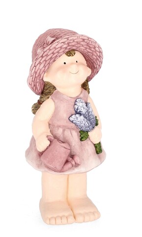 Decoratiune de gradina Justy  Girl Stand W-Lavender, Bizzotto, 19x16x42 cm, magneziu, roz