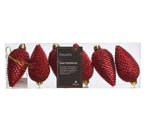 Set 6 globuri Pinecone Red, Decoris, plastic, rosu