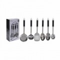 Set 6 ustensile de bucatarie + suport cu carlig Black, 37 x 41 x 41 cm, inox/plastic, argintiu/negru