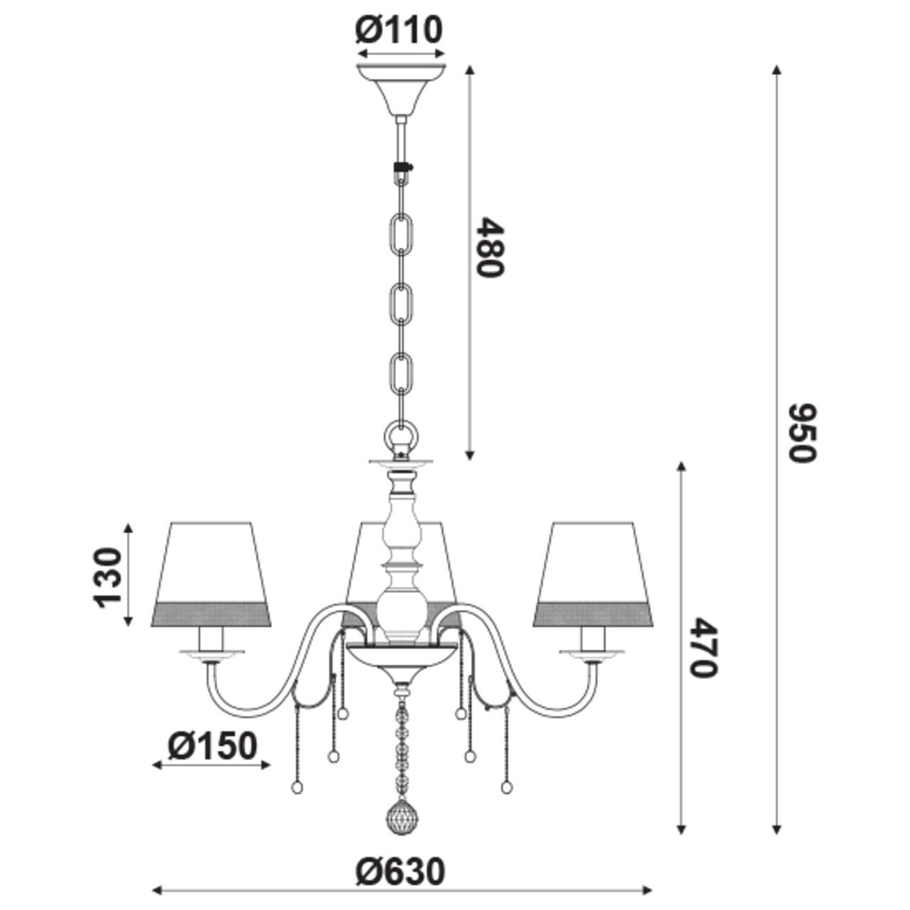 Candelabru Aca Lighting, MULAN, 63x95 cm, 3xE14, 60W - 1 | YEO