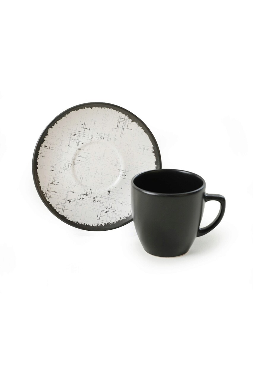 Set cesti de cafea, Keramika, 275KRM1916, 100% CERAMICA / , Dimensiune ceașcă de cafea: 6 x 6 x 6 cm / 95 ml (6 bucăți), Alb/Negru