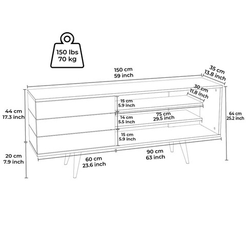 Comoda TV, Minima, Termini, 150x63.2x37 cm, Alb