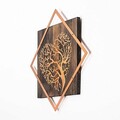 Decoratiune de perete, Tree v3, 50% lemn/50% metal, Dimensiune: 54 x 54 cm, Nuc / Cupru