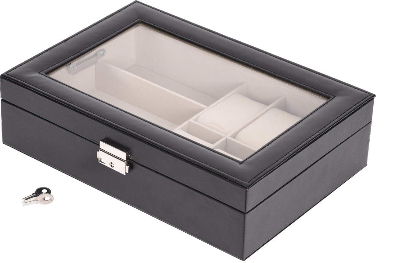 Organizator pentru ceasuri si ochelari, 30x21x8 cm, lemn, negru