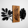 Decoratiune de perete, Leaves 3, 50% lemn/50% metal, 103 x 58 cm, Nuc / Negru