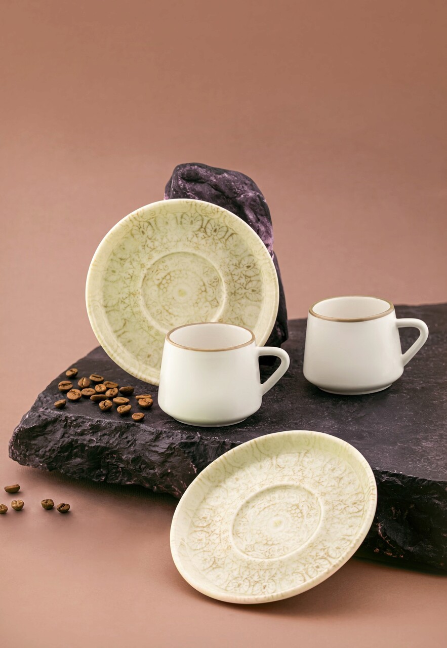 Set cesti de cafea, Noble Life, 721NBL3168, 100% PORCELAN / , Ceașcă de cafea: 90 cm (6 bucăți), Crem/Alb