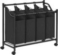 Cos de rufe cu 4 compartimente si roti, Vasagle, 4 x 35 L, 87.5 x 38.5 x 81 cm, fier/tesatura oxford, negru