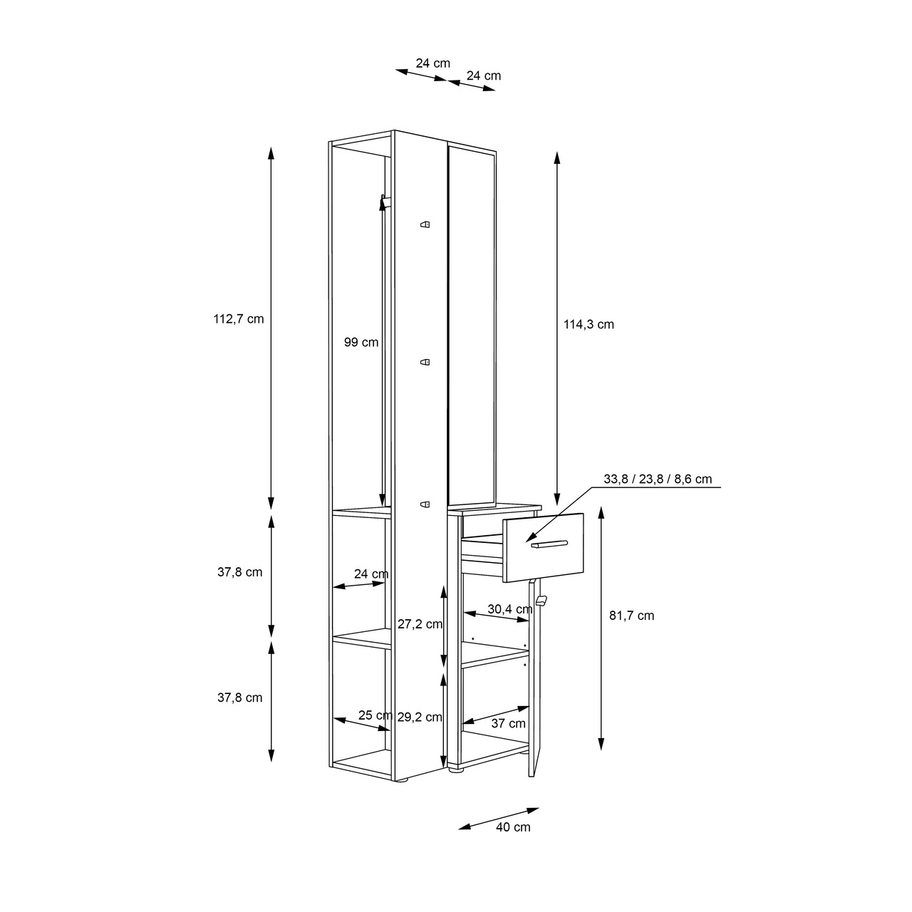 Dulap Leiden, Bedora, 64.2x34.1x196 cm, PAL/plastic, sonoma/alb