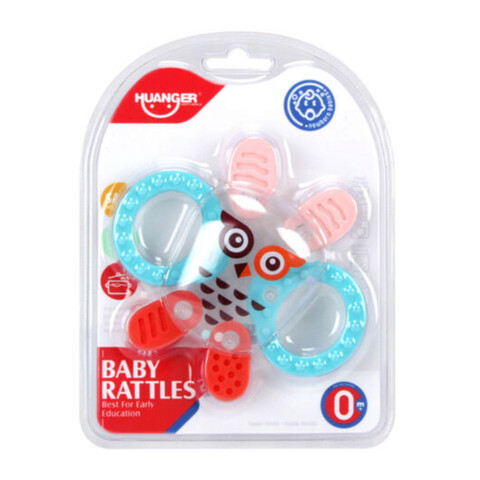 Jucarie pentru dentitie copii, Rattle Toys, HE0168, 0M+, silicon/plastic, multicolor