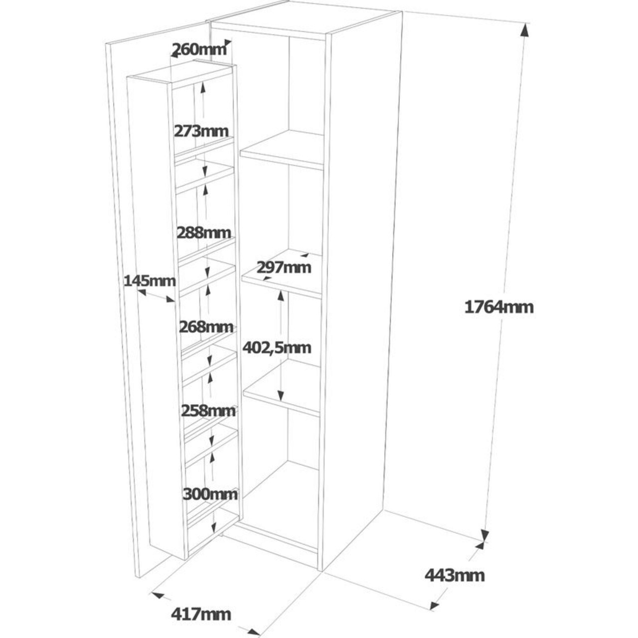 Dulap de bucatarie Classer, Pakoworld, 42x44x176 cm, PAL melaminat, alb