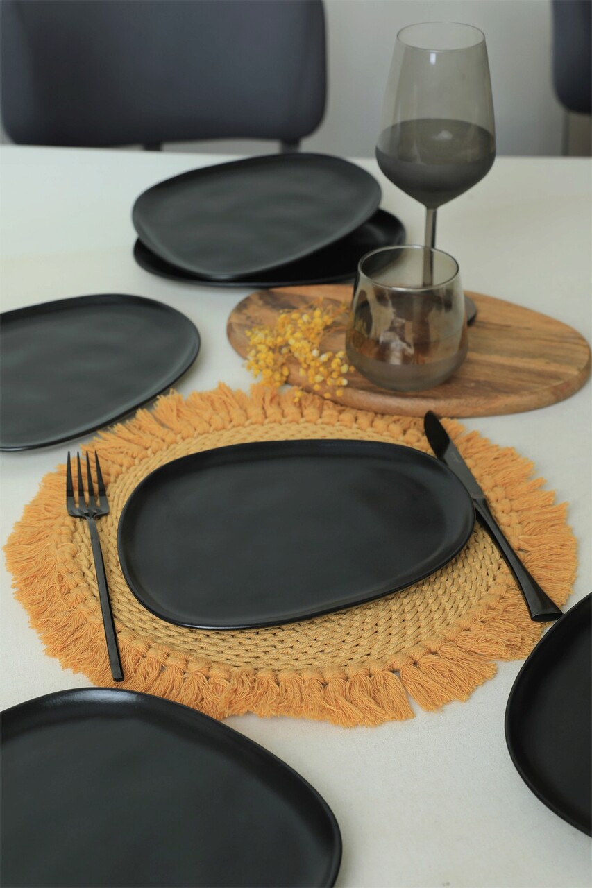 Set platouri servire desert, Keramika, 275KRM2208, 100% CERAMICA / , Nu absoarbe apa, Negru mat