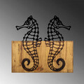 Decoratiune de perete, Seahorse, Metal/lemn, Dimensiune: 58 x 3 x 53 cm, Nuc / Negru