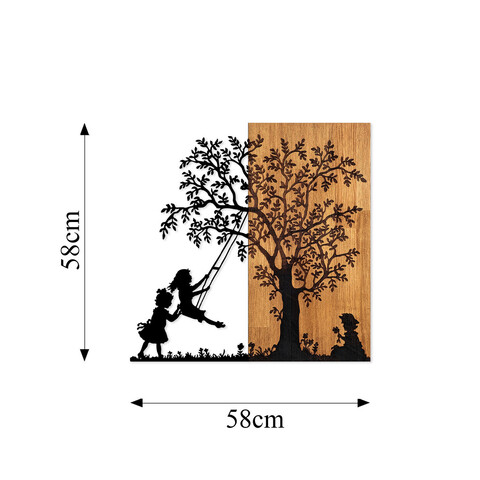 Decoratiune de perete, The Tree And The Shaking Children, 50% lemn/50% metal, Dimensiune: 59 x 58 cm, Nuc / Negru