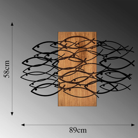 Decoratiune de perete, MA-304, 50% lemn/50% metal, Dimensiune: 58 x 90 cm, Nuc / Negru