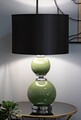 Lampa de masa Eva, Mauro Ferretti, 1 x E27, 40W, 38x65 cm, sticla/fier/catifea, verde/gri