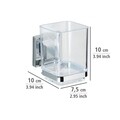 Pahar cu suport autoadeziv pentru periute si pasta de dinti, Wenko, Quadro, Vacuum-Loc®, 7.5 x 10 x 10 xm, inox/plastic