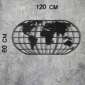 Decoratiune de perete, World Map Globe Led, Metal, Dimensiune: 60 x 120 cm, Negru